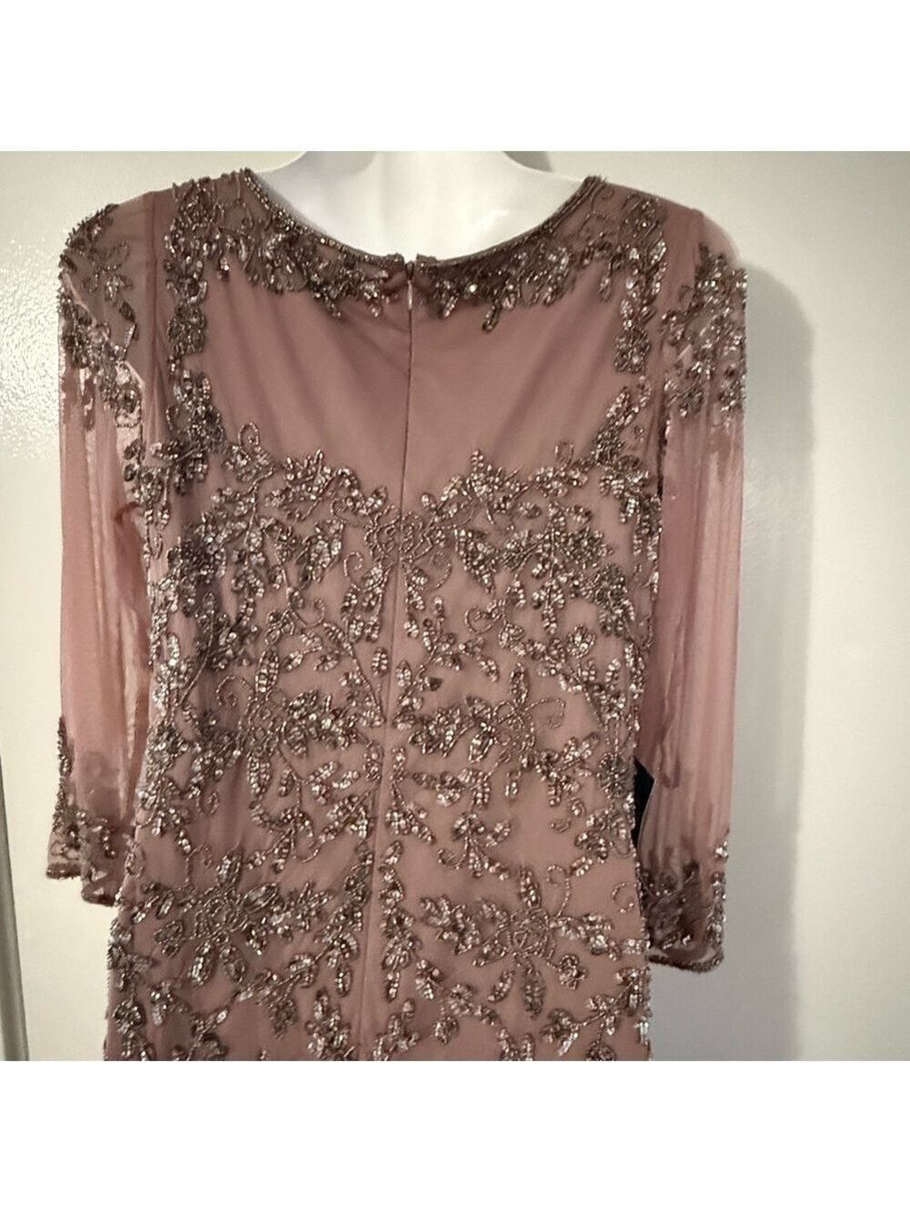 Pisarro Nights Beaded V-Neck Maxi Dress Size 8 | Rose Taupe Formal Gown - Picture 9 of 14